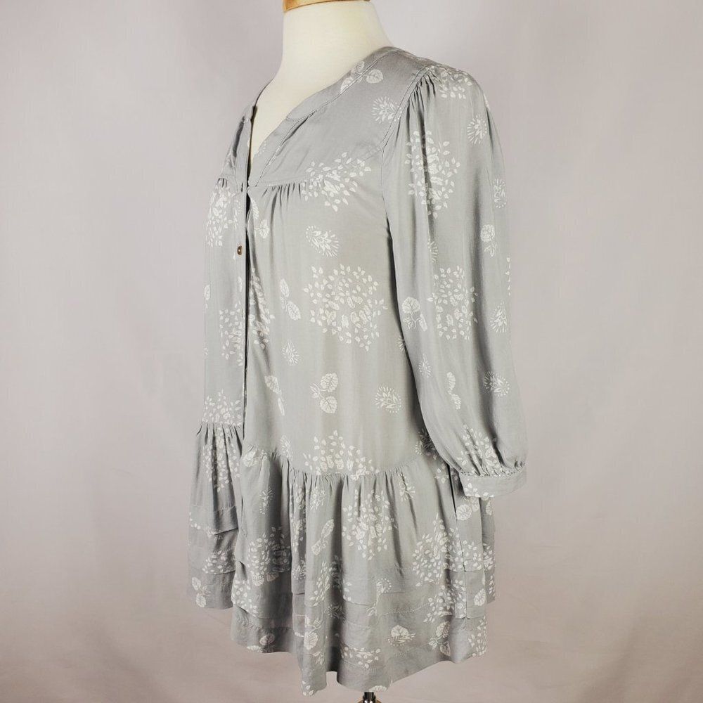Boho Gray-White Button Down Tunic by Holding Horses For Anthropologie Sz S - Picture 3 of 11